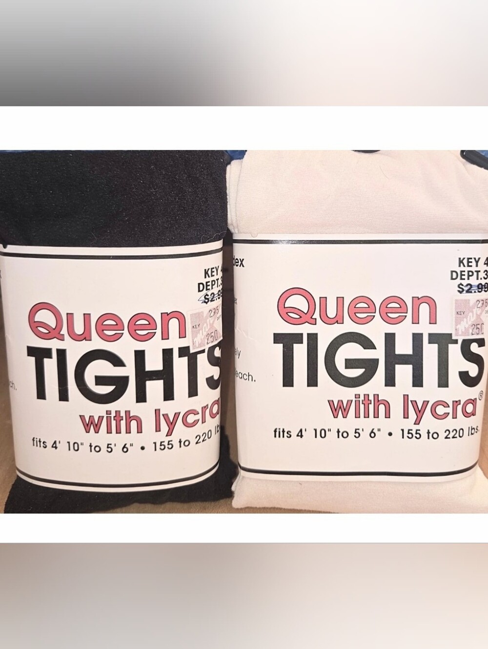 NEW VINTAGE QUEEN TIGHTS Nylon Lycra PANTYHOSE BLACK & ECRU 155-220 4'10-5'6
